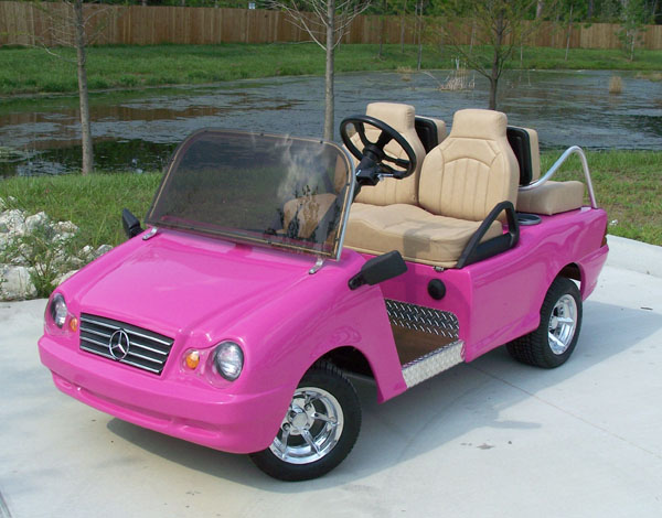 mercedes benz -pink golf cart